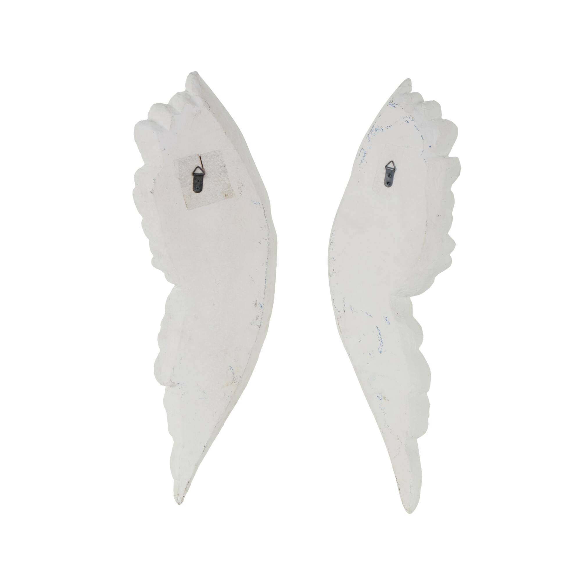 27" White Magnesium Oxide Bird Carved Wings Wall Décor Set
